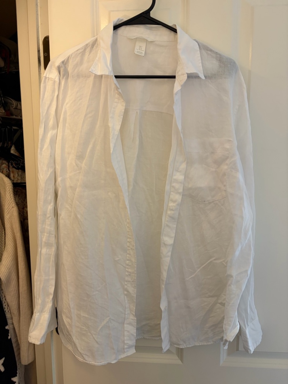 H&M Linen White Button-Up Collared Shirt